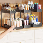 Simple Trending 2-Tier Under Sink Organizers and Storage, Multi-Purpose Pull-Out Storage Organizers, Stackable Cabinet Organizer Shelf for Kitchen, Bathroom, Black, 3 Packs