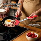 Silicone Spatula Set of 2, E-far Solid & Slotted Turner for Nonstick Cookware, Heat Resistant Rubber Kitchen Cooking Utensils for Flipping Fish Pancake Egg - Red