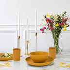 28-Piece Wheat Straw Dinnerware Sets, Microwave & Dishwasher Safe Unbreakable Dinnerware Set, Reusable Dishware Sets, Lightweight Camping Dishes, Plates, Cups, Cereal Bowls for 4(Yellow Orange)