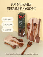 8-Piece Natural Teak Wood Utensil Set - Essential Nonstick Cooking Spoons & Spatulas, Eco-Friendly Tools
