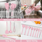 TeamFar 8 PCS Silicone Cooking Utensils - 446°F Heat Resistant Kitchen Silicon Utensils Set, Turner, Spatula, Spoon, Whisk, Kitchen Cooking Gadgets Tools for Nonstick Cookware, Dishwasher Safe-Pink