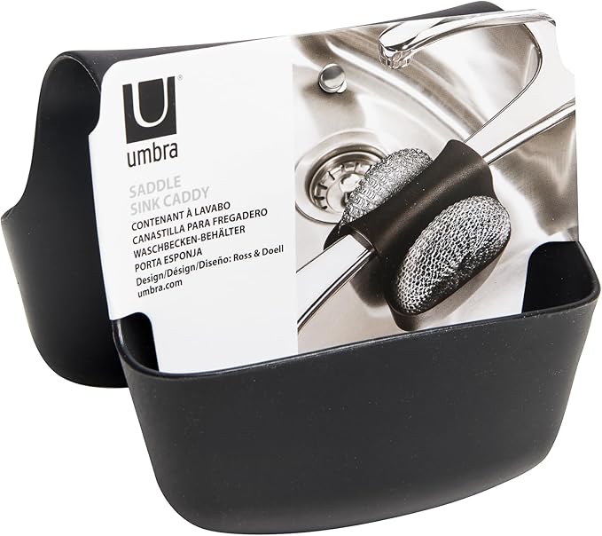 Umbra Saddle Sink Caddy – Flexible Rubber Organizer and Dish Sponge Holder for Kitchen Sink, Black