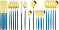 JASHII Flatware Serving Set 24 Piece, Stainless Steel Silverware Set, Blue Gold Cutlery Set, Modern Elegant Tableware Set for Party, Christmas, Dinner (Blue Gold)