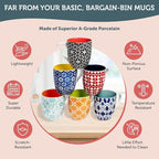 Annovero Large Coffee Mug Set of 6 - Porcelain Cups for Women or Men - Microwave & Dishwasher Safe, Chip Resistant, Zero Lead & Cadmium, for Tea, Cocoa, or Hot Chocolate, 16 Fluid Ounce Capacity