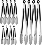 12 Pcs Stainless Steel Kitchen Tongs, 7/9/12 Inches Heat Resistant Cooking Tongs Heavy Duty Metal Locking Tong Non-Slip Metal Food Tong for Cooking Food Grill Salad BBQ