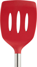 Tovolo Silicone Cooking Utensil Set of 6 Stainless Steel Handle Ladle Slotted Turner Tongs Flex Core Spatula Scraper Mixing Spoon & Potato Masher, Dishwasher Safe BPA Free Utensils, Cayenne Red