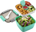 Freshmage 52-oz Lunch Container To Go - Salad Bowl With 3 Compartments and Dressing Container for Toppings, Snacks - for Men, Women (Green)