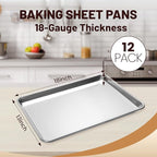 12 Pack Half Size Baking Sheet Pan Aluminum Commercial Pan for Oven Freezer Bakery Hotel Restaurant 18" × 13"