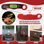 2 Pack Fast Instant Read Meat Thermometer with Backlight - Waterproof Digital Food Probe for Grilling, Cooking, Baking & Candy Making - Kitchen & BBQ Essential(Red)
