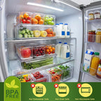 4 Pack Fridge Organizer, Stackable Refrigerator Organizer Bins with Lids, BPA-Free Fridge Organizers and Storage Containers for Fruit, Vegetable, Food, Drinks, Cereals, Clear
