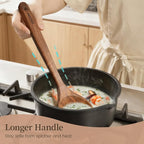 Kikcoin Wood Kitchen Utensils Set, 10 PCS Solid Teak Wooden Spoons for Cooking with Long Handle Heat-Resistant Wooden Cooking Utensils Set for Non-stick Cookware Including Hanging Hole