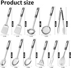 Stainless Steel Kitchen Utensil Set – Premium Thickened Cooking Utensils Set, Silver Kitchen Tools Set for Cooking, Dishwasher Safe Kitchen Tool Set