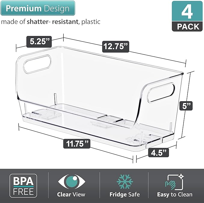 Sorbus Clear Pantry Storage Containers – Open Front Kitchen Organizer, Stackable Design for Cabinets, Shelves & Food Storage (Small Narrow, 4 Pack)