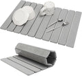 Large Stone Dish Drying Mat for Kitchen Counter, Eco-friendly, Instant Drying Pad,Diatomaceous Earth Water Absorbing Mat, Foldable and Super Absorbent Dish Drying Stone Mat, 24"×16", Light Gray