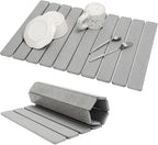 Large Stone Dish Drying Mat for Kitchen Counter, Eco-friendly, Instant Drying Pad,Diatomaceous Earth Water Absorbing Mat, Foldable and Super Absorbent Dish Drying Stone Mat, 24"×16", Light Gray