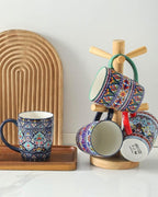 glowworm 16 oz Coffee Mugs Set of 4, Large Ceramic Coffee Cups, Colorful Mugs Set with Handles for Latte, Hot Cocoa, Tea, Housewarming Gift, Dishwasher & Microwave Safe, Bohemian