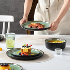 vancasso Plates and Bowls Sets, 24 Pieces Stoneware Dinnerware Sets for 8, Kitchen Dish Set Mircowave and Dishwasher Safe Ceramic Dishware, Turf Green, Series AMBER