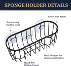 Farberware Sponge Holder for Kitchen Sink—Brushed Metal Sink Caddy Organizer with Triple Suction Cups, Kitchen Organizer for Sponges, Brushes, Soap & Cleaning Essentials