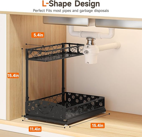 3 Pack Under Sink Organizers, 2-Tier Multi-Use Kitchen and Bathroom Organizers and Storage with Sliding Drawers, Bathroom Cabinet Organizer (Metal, 2 Pack)
