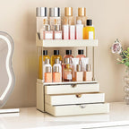 caktraie Bathroom Organizers and Storage - 3 Drawers 2 Tier Makeup Organizer, Cosmetic Storage Drawer for Dresser Countertop and Bathroom Vanity for Large Skincare, Perfume, Cream White