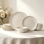 Ceramic Dinnerware Sets-12 Pieces Set, Plates Pasta Bowls Soup Bowls, Modern Stoneware Dishes, Reaction Glaze Black (Sky white)