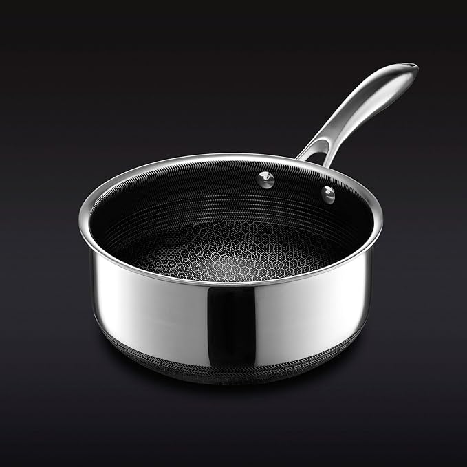 HexClad Hybrid Nonstick 3-Quart Saucepan with Tempered Glass Lid, Stay-Cool Handle, Dishwasher-Friendly, Oven-Safe Up to 900°F, Induction Ready, Compatible with All Cooktops