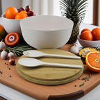 ECOWAY Bamboo Fiber Salad Bowl Set with Lid & Servers, 4Qt Large Serving Bowl with Bamboo Lid, 130OZ Mixing Bowl with Spoon Fork for Salad Fruits Vegetables and Pasta (White, 9.8inch)