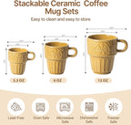 LYEOBOH Ceramic Mugs, 12 OZ Khaki Coffee Mugs Set of 4, Stackable Mug, Microwave & Dishwasher Safe, Stylish Texture Design for Coffee Tea Milk, Ideal for Home Kitchen Party & Festival Gifting