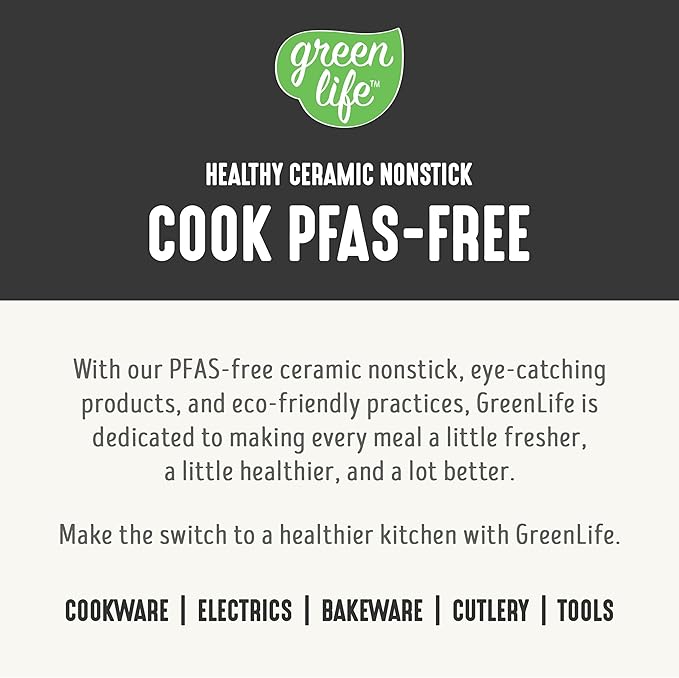 GreenLife 16 Piece Nonstick Cookware Set, Soft Grip Non-Toxic PFAS-Free Ceramic Pots & Pans, Dishwasher & Oven Safe, Frying, Sauce, Utensils, Glass Lids, Stay-Cool Handles, Wobble Free, Black & Cream