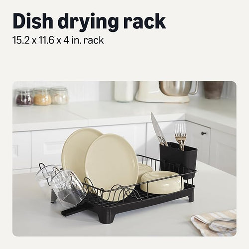 Amazon Basics Stainless Steel Dish Drying Rack, 15.2 x 11.6 x 4 in., Black