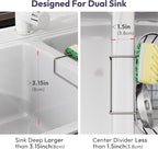 SWTYMIKI Sponge Holder for Kitchen Sink - Movable Kitchen Sink Caddy with M Shape Hook, Stainless Steel Hanging Sponge Caddy for Dish Sponge, Brush, Stopper Organizer in Double Sink, Sand Nickel