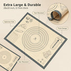 Silicone Baking Pastry Dough Mat - 28x20Inch Extra Large Cookie Bread Rolling Mats Sheet, Nonstick Kitchen Counter Kneading Board Thick Reusable Pie Cookies Pizza Fondant Making Matt Baking Supplies