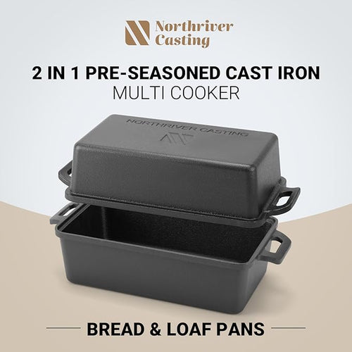 9×5 Inch Cast Iron Loaf Pan with Lid | Bread Baking Pan | Even Heat Distribution for Homemade Bread, Cake, and Meatloaf | 2 Piece Set