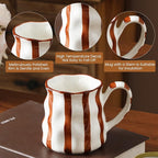 Ceramic Cute Coffee Mugs Set of 2,Cute Mugs For Women,Pretty Mugs(Striped),14 oz Ceramic Large Mugs, Dishwasher Microwave Safe