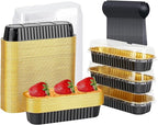 Mini Loaf Pans with Lids 100 Pack,LNYZQUS 6.8oz Aluminum Foil Mini Cake Baking Pans Cupcake Tins Containers,Disposable Ramekins Bread Baking Cups Muffin Tins Holders-Black
