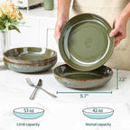 Sureasy 9.7" Pasta Bowls Set of 4, 42 oz Large Salad Bowls for Kitchen, Embossed Ceramic Serving Bowls for Fruits, Soup, Pasta and Salad, Microwave & Dishwasher Safe, Green