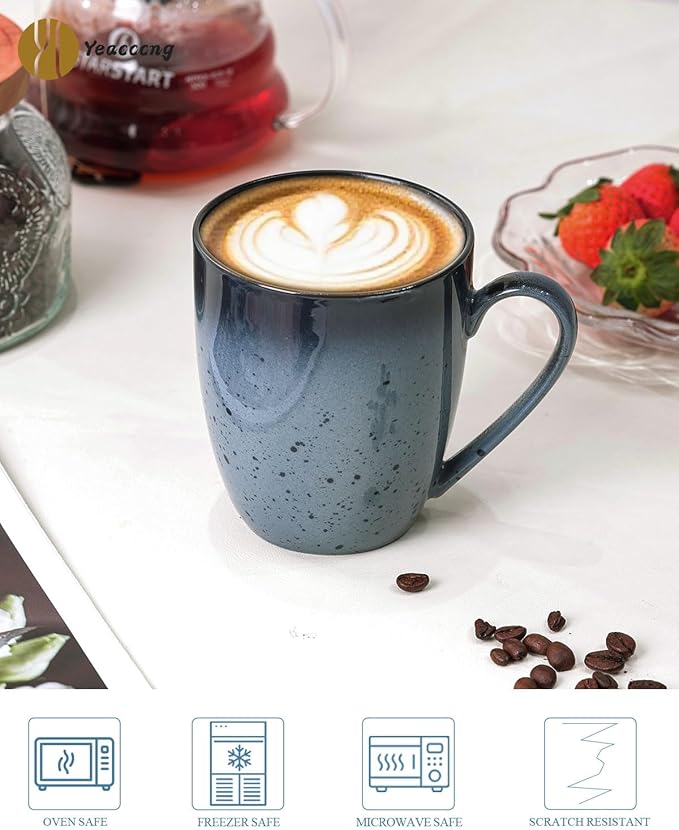 Yeacccng Modern Minimalist Coffee Mugs Set of 6, Cappuccino Cups Set, 16 Oz Unique Kiln-Changing Glaze Ceramic Latte Mugs for Coffee, Tea, Milk, Cocoa, Latte, Cappuccino, Dishwasher & Microwave Safe