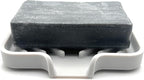 Happitasa Silicone Soap Dish Tray and Sponge Holder with Drain Chute and Feet | 3-Way Sloped Design | Bathroom and Kitchen Sink Organizer Caddy (Light Grey, 5"x4", 3.5 Ounces)