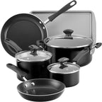 Farberware Cookstart DiamondMax Nonstick Cookware/Pots and Pans Set with Glass Lids, Dishwasher Safe, Includes Baking Pan and Kitchen Cooking Tools, 15 Piece - Black