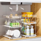 Delamu 2 Sets of 3-Tier Bathroom Under Sink Organizers and Storage, Multi-Purpose Stackable Pantry Organization and Storage, Pull Out Clear Kitchen Bathroom Cabinet Organizer with Movable Dividers | Storage, Multi-Purpose, Stackable, Pantry Organizatio...
