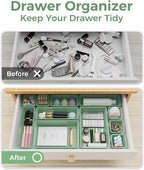 25 PCS Plastic Drawer Organizers Set, 4-Sizes Vanity and Makeup Organizer, Desk and bathroom Drawer Organizer Trays, Organizers and Storage for Makeup, Jewelry, Gadgets, Utensils (Green)