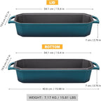 Bread Pan Cast Iron Loaf Pan with Lid Bread Loaf Pan 13x5 Inch Enameled Cast Iron Sourdough Bread Pan,DarkCyan