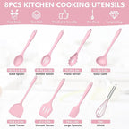TeamFar 8 PCS Silicone Cooking Utensils - 446°F Heat Resistant Kitchen Silicon Utensils Set, Turner, Spatula, Spoon, Whisk, Kitchen Cooking Gadgets Tools for Nonstick Cookware, Dishwasher Safe-Pink