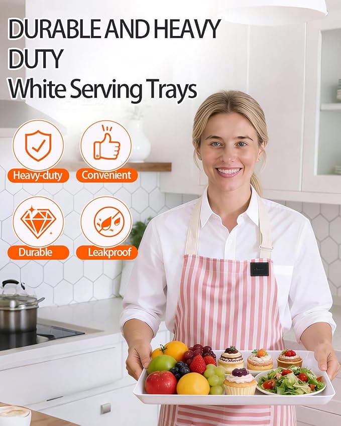 YOUBET 8 PCS Plastic Serving Trays - White Trays for Serving Food - Super Strong Disposable Platters, Heavy Duty Plastic Trays for BBQ, Picnic, Party, Wedding