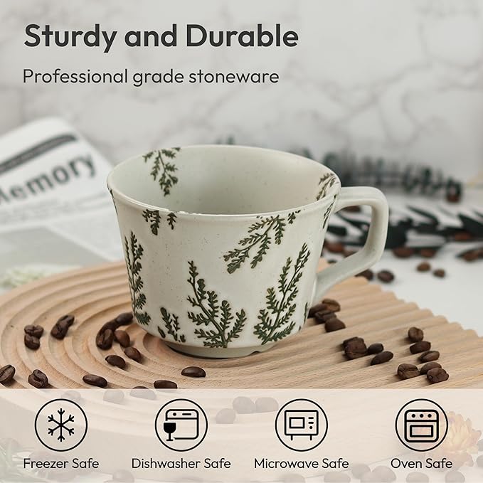 Ceramic Coffee Mug, 12 oz Small Novelty Unique Teacup with Handle, Stoneware Cup for Tea Mocha Latte Cappuccino (Leaf)