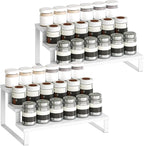 Spice Rack, Wooden Display Riser Stand, Set of 2, Vanity Display Stand, Perfume Organizer, Tiered Countertop Organizers, Space Saving, for Kitchen Spices,Syrup, Coffee Mugs, White SR03L2WW