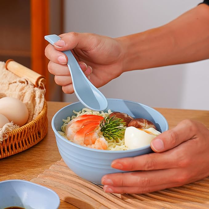 Unbreakable Wheat Straw Cereal Bowls Set of 4, 24 OZ Microwave and Dishwasher Safe Lightweight Soup and Salad Bowl Sets, Reusable Dessert Bowls for Rice, Pasta, Snack, Fruit, BPA Free (Blue)