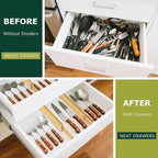 Lzerking Kitchen Drawer Dividers 6 Pack, 17-22" Adjustable Bamboo Drawer Organizers Large, Spring Loaded, Expandable Utensil Organizer, Works in Kitchen, Dresser, Closet, Bathroom, Bedroom