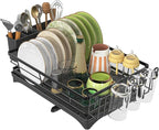 Ekisemio Dish Drying Rack for Kitchen Counter - Large Capacity Dish Drainer with Cutlery Holder & Drip Tray, Space Saving Kitchen Organizer (12x15.7), Black