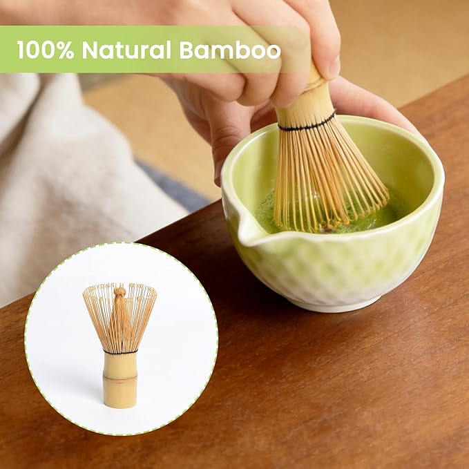 Matcha Whisk Set 8Pcs, Ceramic Japanese Tea Handmade Bowl Kit, Ombre Dimpled, Ceremony Starter Making Gifts, Complete Fellow Matcha Tools Accessories with Spout Spoon Chasen Holder Sifter Tea Cloth
